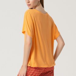 T-shirt V-hals losvallend model Boothals Tangerine - Surkana