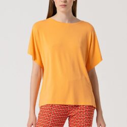 T-shirt V-hals losvallend model Boothals Tangerine - Surkana