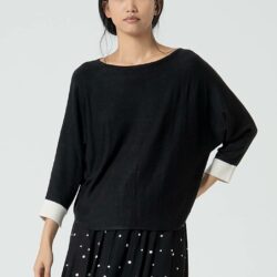 Sweater Boatneck Batwing Sleeves Black - Surkana