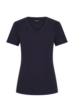 T-shirt V-hals Dark Blue Travelstof - Mi Piace