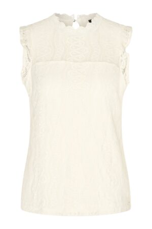 Top Mouwloos Kant Off White Travelstof - Mi Piace