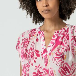 Blouse V-hals Bloemenprint Fuchsia - Surkana