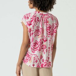 Blouse V-hals Bloemenprint Fuchsia - Surkana