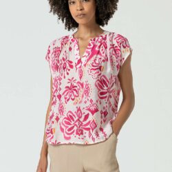 Blouse V-hals Bloemenprint Fuchsia - Surkana