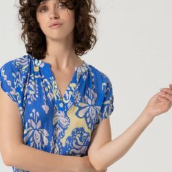 Blouse V-hals Bloemenprint Blauw - Surkana