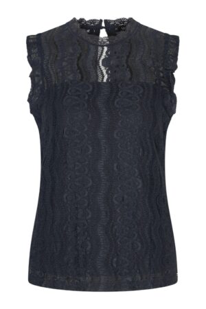 Top Mouwloos Kant Dark Blue Travelstof - Mi Piace