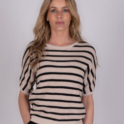 Top Bombay Stripe Sand Black Katoen - The Clothed Premium Basics