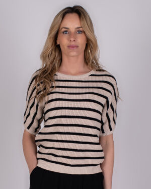 Top Bombay Stripe Sand Black Katoen - The Clothed Premium Basics