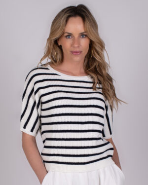 Top Bombay Stripe Navy Offwhite Katoen - The Clothed Premium Basics