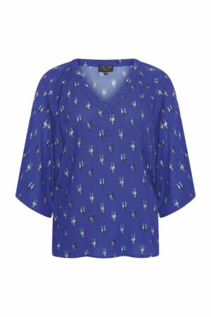 Top V-Hals Sketch Royal Blue Rayon - Zilch